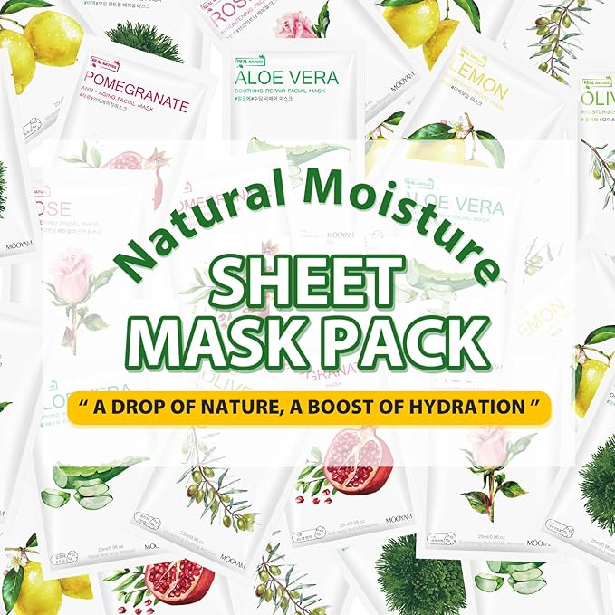 Plants Fruits Face Masks for Women,Aloe Vera Face Mask Hydrating,Moisturizing Rose Facial Masks for Women,Pomegranate Mask Sheet Skincare for All Skin Types(12Pack)
