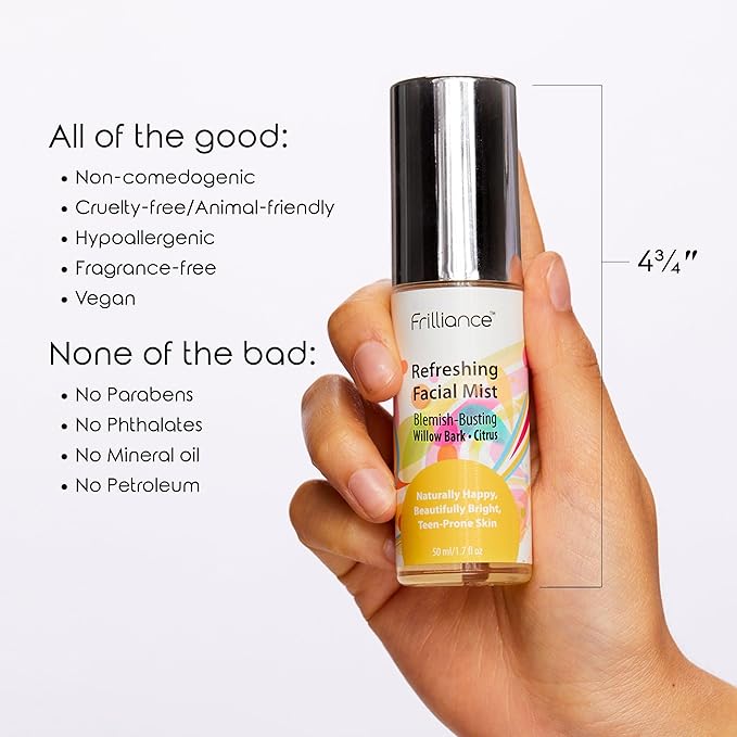 Frilliance Hydrating Facial Mist Spray, Set and Refresh Citrus Rain, Vegan Cruelty Free Hypoallergenic for Teens of All Skin Types, 50 ml / 1.7 fl oz