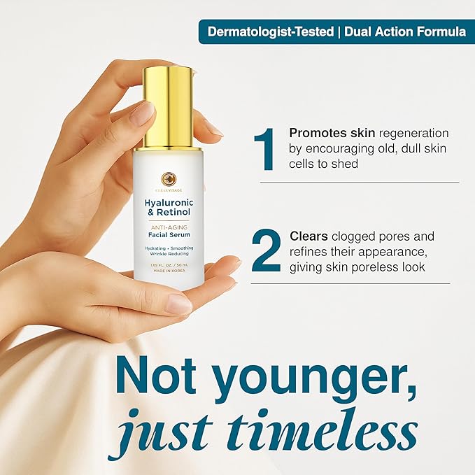 Hyaluronic Acid Serum For Face with Retinol - Dermatologist Tested, Anti Aging Korean Skin Care - Deep Hydration, Skin Firming, Wrinkle Support - Vegan, Clean Beauty - 1.69 Fl Oz