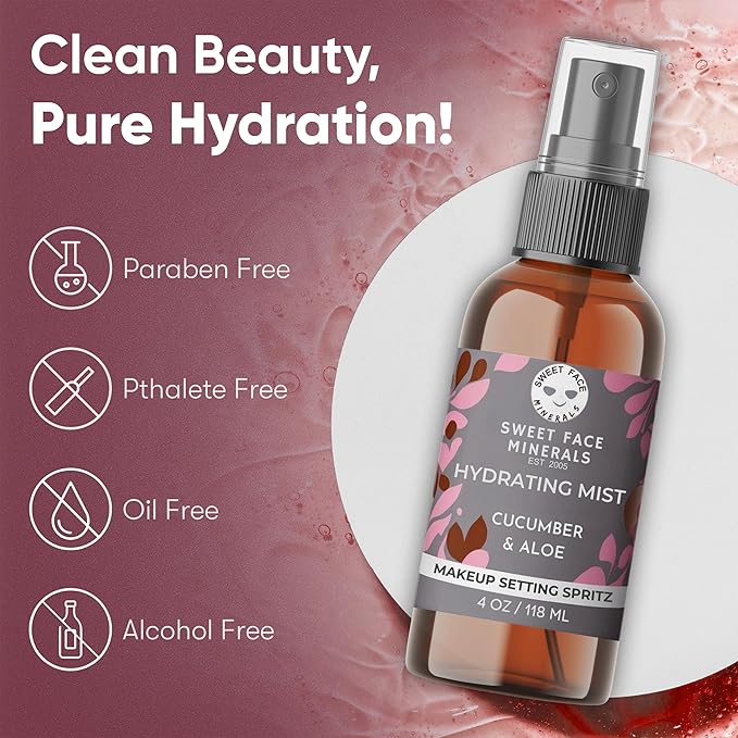 Sweet Face Minerals HYDRATING MIST Aloe & Cucumber (4 Ounce) Mineral Makeup Setting Mist Vegan Facial Moisturizer Spritz
