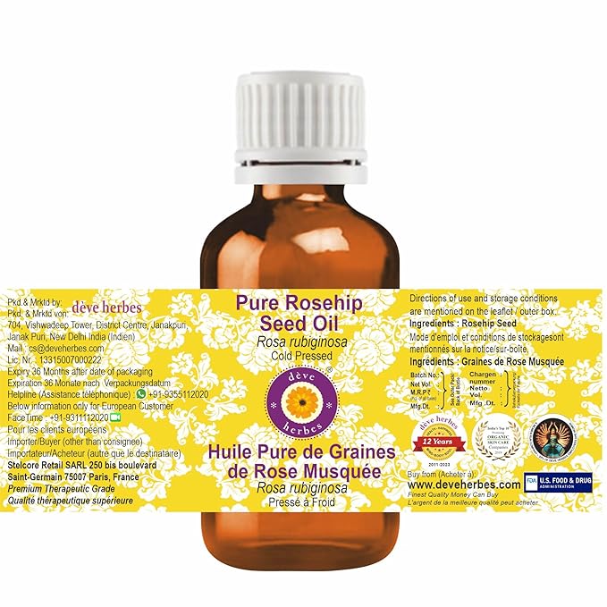dève herbes Pure Rosehip Oil (Rosa rubiginosa) Cold Pressed 5ml (0.16 oz)