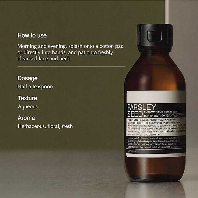 Aesop Parsley Seed Anti-Oxidant Facial Toner | Alcohol-Free Formula with Parsley Seed, Lavender Stem & Blue Chamomile to Soothe & Balance Skin | 100 mL / 3.4 oz