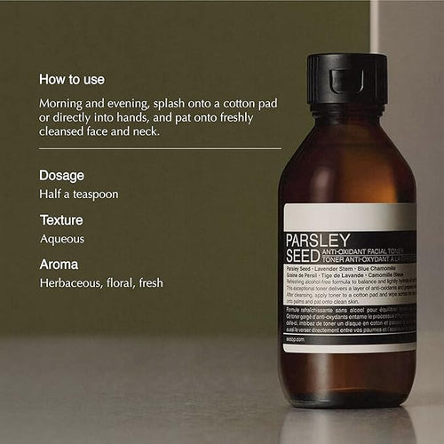 Aesop Parsley Seed Anti-Oxidant Facial Toner | Alcohol-Free Formula with Parsley Seed, Lavender Stem & Blue Chamomile to Soothe & Balance Skin | 100 mL / 3.4 oz