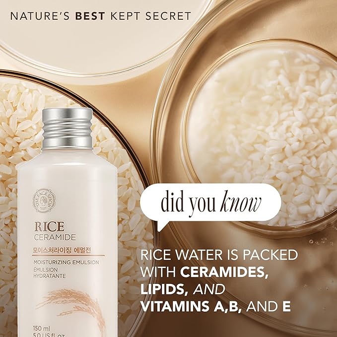 THE FACE SHOP Rice Ceramide Moisturizing Emulsion, Hydrating with Rice Water, Targets Dryness, Strengthens Skin Barrier, Lightweight, Korean Skin Care, 5.0 fl. oz.