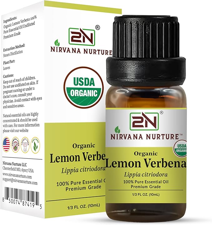Lemon Verbena Essential Oil, USDA Certified Organic, 100% Pure Undiluted, Aromatherapy Oil for Diffuser, Hair & Skin Care