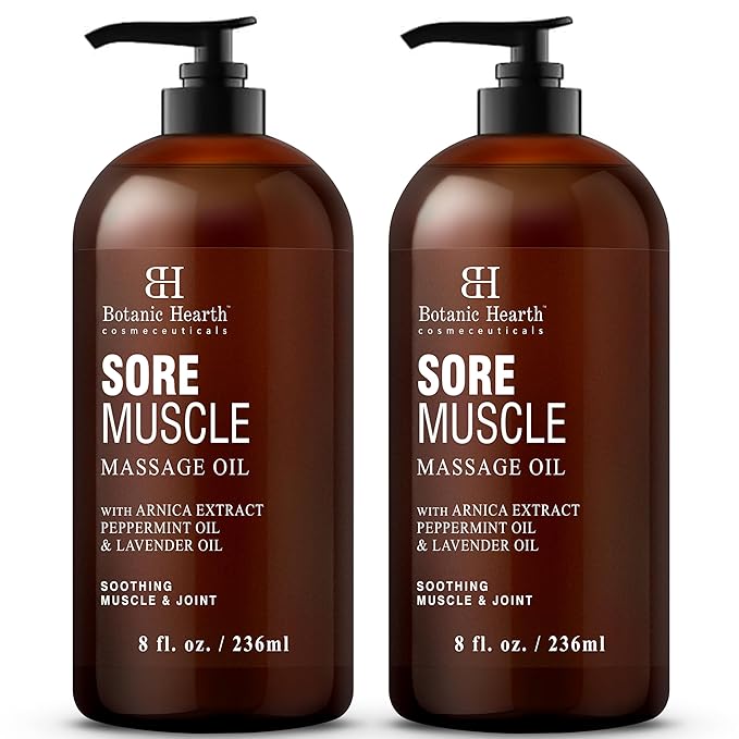 Botanic Hearth Soremuscle Massage Oil 8 Fl Oz (2 pack)| Refreshing, Relaxing Massage Oils for Muscle Relaxing & Joint Comfort | Made with Natural Oils | for All Skin Types, for Men & Women
