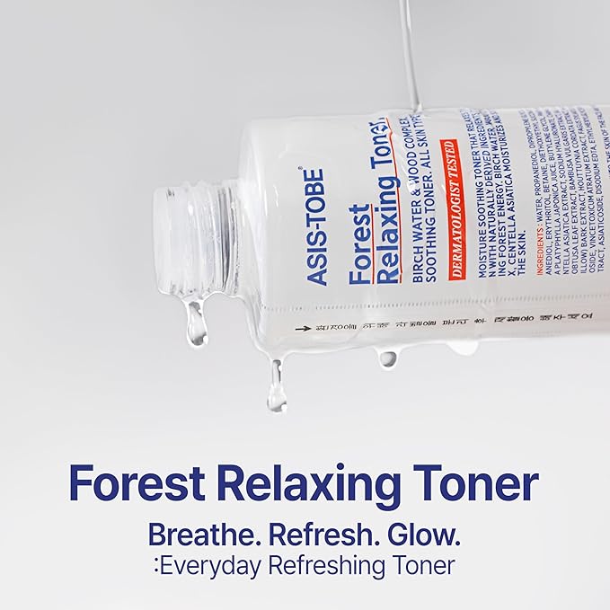 ASIS-TOBE Forest Relaxing Toner - Soothing and Hydrating Korean Facial Toner with Centella Asiatica and Birch Sap, Unscented and Alcohol-Free, 6.76 Fl Oz