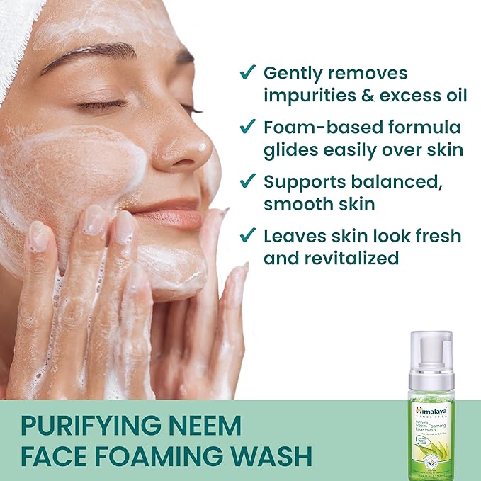 Himalaya Purifying Neem Foaming Face Wash, Soap-Free Daily Foaming Facial Cleanser with Neem & Turmeric for Deep Cleaning, Paraben-Free, Dermatologically Tested, 150 ml (5.07 oz)