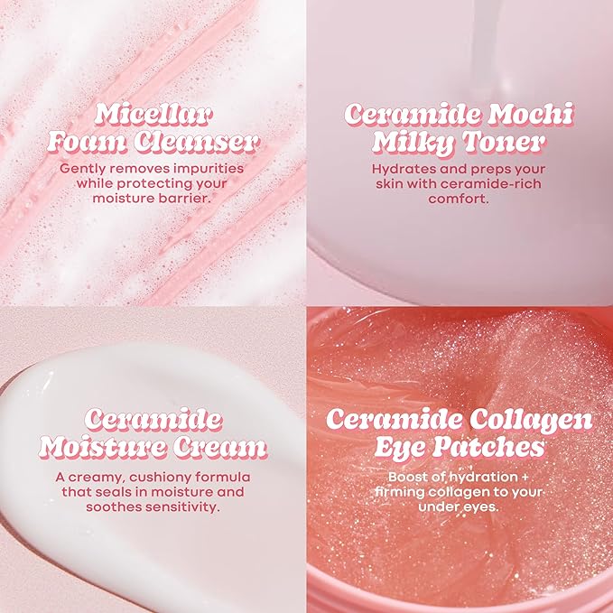 TONYMOLY Wonder Ceramide Mochi Essentials 4-Piece Skincare Set – Hydrating Korean Skincare Travel Kit with Ceramides, Hyaluronic Acid & Cica – Barrier Repair Routine for Dry & Sensitive Skin