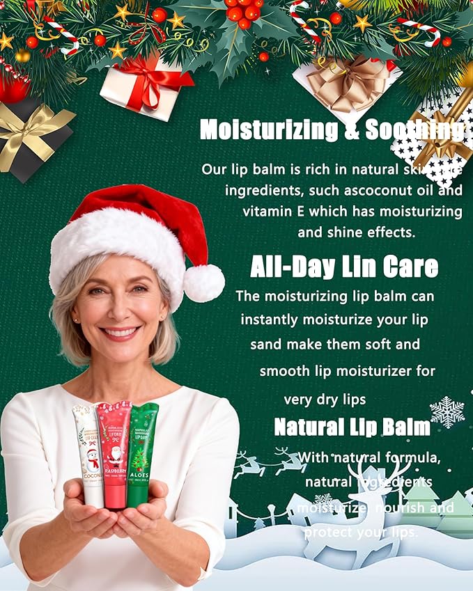 Christmas Moisturizing Lip Balm Gift Set,3 Pcs Hydrating Lip Oil Gloss for Dry Cracked Lips,Non-sticky Long Lasting Clear Jelly Yummy Tint Lipstain Fruit Flavoured Glow Lipcare Oil Women Makeup Gift