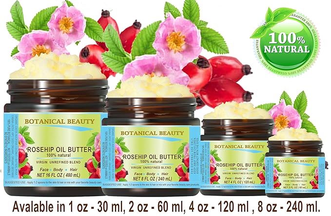Botanical Beauty ROSEHIP OIL BUTTER ROSE HIP Pure Natural Virgin Unrefined RAW for FACE, SKIN, BODY, DAMAGED HAIR, NAILS. Rich in vitamin E (16 Fl Oz 480 ml)