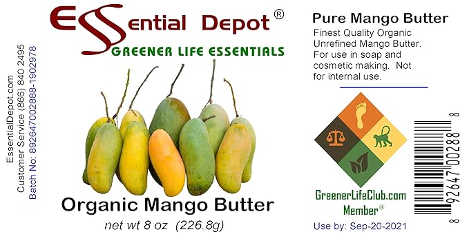 Essential Depot Mango Butter - 8 oz Net wt - No Additives - No Scent - Organic - Used in Creams, Lotion Bars and Sticks, Lip Balms, Body Butters and Many Other Skin Care Products
