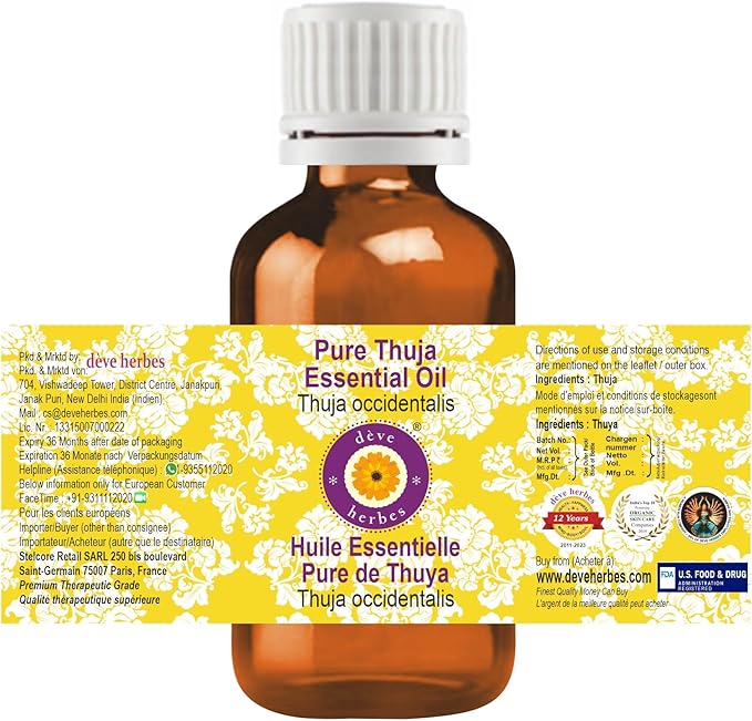 Deve Herbes Pure Thuja Essential Oil (Thuja occidentalis) Steam Distilled 30ml (1 oz)