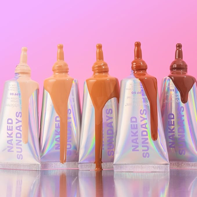 Naked Sundays BeautyScreen Peptide Foundation Tint - SPF 50 Tinted Sunscreen & Skincare Makeup with Zinc Oxide, Niacinamide - Lightweight Natural Coverage, 9.3 Rich Deep, 1.01 oz