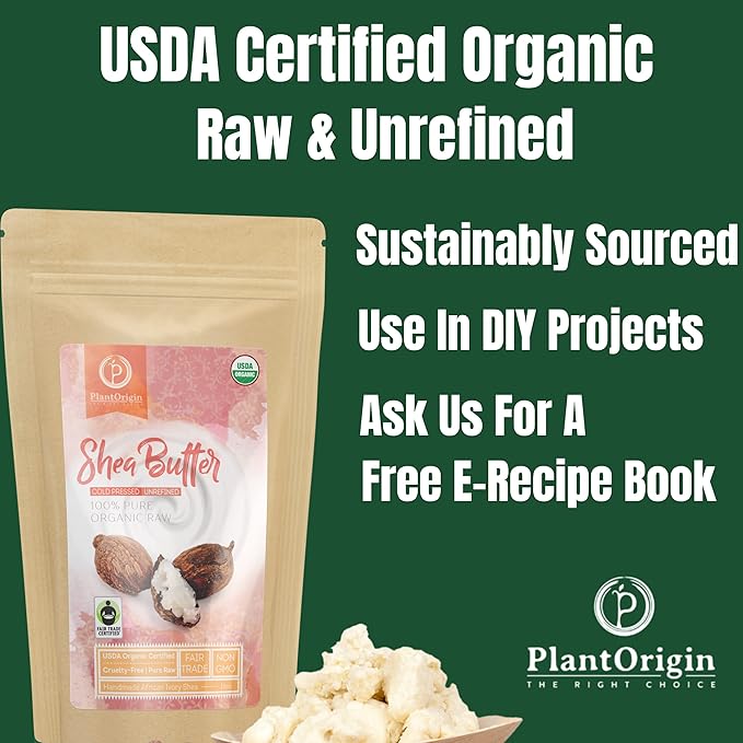 Shea Butter 1 lb | Raw USDA Certified Organic | African Unrefined | Great for Hair, Skin, and your DIY Projects | Soap Making Base, Lip Balm, Stretch Mark Cream.