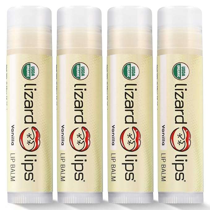 LizardLips Natural Lip Balm Vanilla; USDA Certification Lip Moisturizer; Travel-Friendly Everyday Care; Fun Quirky Beach Vacation Essentials