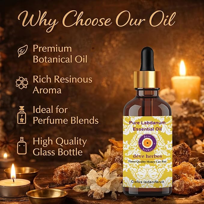 dève herbes Pure Labdanum Essential Oil (Cistus ladaniferus) Natural Therapeutic Grade Steam Distilled 5ml (0.16 oz)