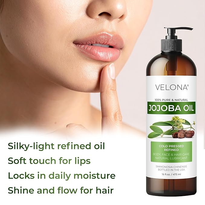 velona Jojoba Colorless Oil 16 fl oz | 100% Pure and Natural Carrier Oil | Clear, Refined, Cold Pressed | Moisturizing Face, Hair, Body and Skin Care | Use Today - Enjoy Results