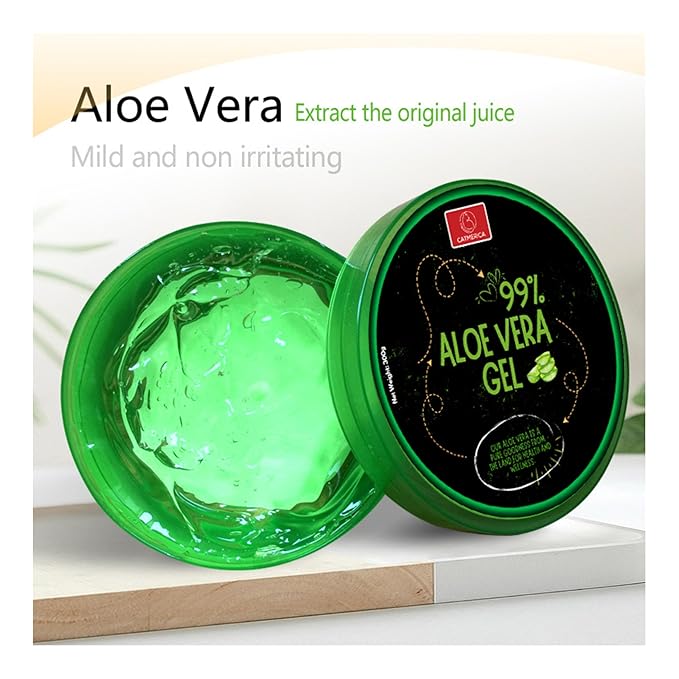 Aloe Vera Gel – 99% Pure, Fast-Absorbing and No-Residue Moisturizer, Non-Sticky - Aloe Vera can be good for Sunburn, after tanning, Dry Skin, Body, face & hair Care – 10.1 fl oz (300g).