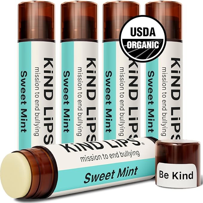 Kind Lips Sweet Mint Organic Lip Balm – Cooling Peppermint Lip Care, Natural Beeswax Moisturizing Lip Balm for Dry, Chapped Lips (Pack of 5)