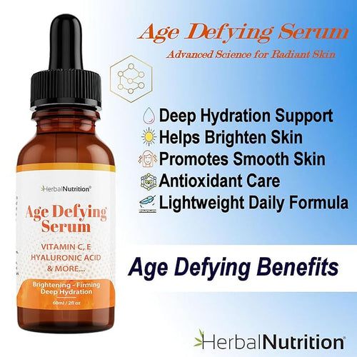 Age Defying Serum – Vitamin C & Hyaluronic Acid Facial Serum – Hydrating & Antioxidant Skincare with Aloe, Jojoba Oil & Botanical Extracts – 2 oz