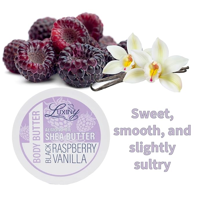 Luxiny Whipped Body Butter for Women & Men – Non-Greasy, Plant-Based Moisturizer with Shea Butter & Essential Oils – Hydrates, Softens & Nourishes Dry Skin (8 oz, Black Raspberry Vanilla)