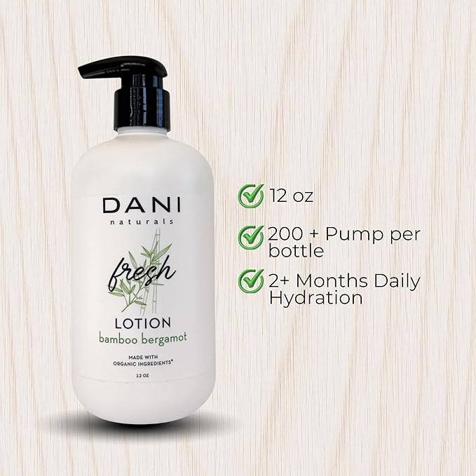 DANI Naturals Bamboo Bergamot Hydrating Lotion, Vegan Paraben-Free, Made with Organic Ingredients, 12 fl oz