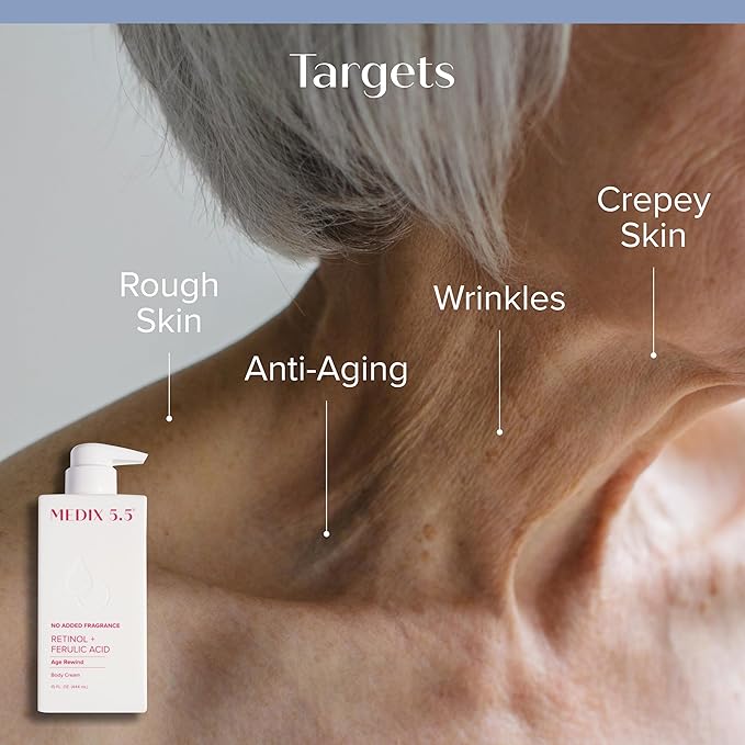 MEDIX Fragrance Free Firming Retinol Body Lotion + Collagen Peptides Cream 2pc Skincare Set | Crepey Skin Treatment | Anti Aging Body Cream & Face Moisturizer For Crepe Skin, Cellulite, & Wrinkles
