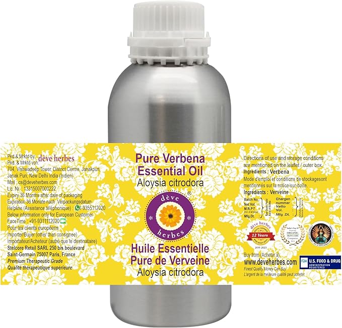 Deve Herbes Pure Verbena Essential Oil (Aloysia citrodora) Steam Distilled 1250ml (42 oz)