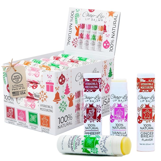 Chap-Lip Lip Balm 100% Natural Lip Balm Set - Beeswax Natural Christmas Gifts for Her - Lip Moisturizer for Dry Lips, Cocoa Butter - Petroleum Free, 24 Count, 2 Pack