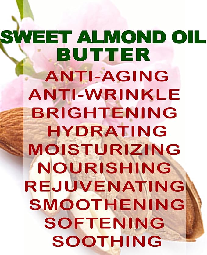 Botanical Beauty SWEET ALMOND OIL BUTTER Pure Natural Virgin Unrefined RAW for FACE, SKIN, BODY, DAMAGED HAIR, NAILS. (16 Fl Oz)