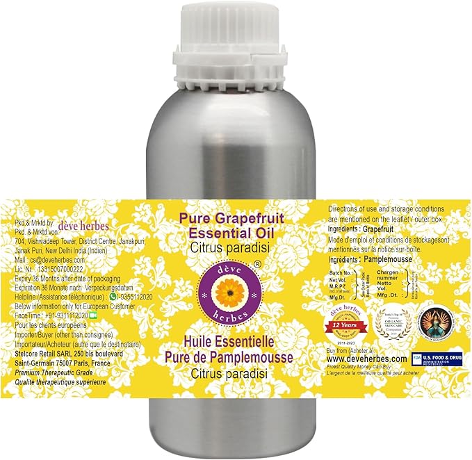 Deve Herbes Pure Grapefruit Essential Oil (Citrus paradisi) Steam Distilled 1250ml (42 oz)