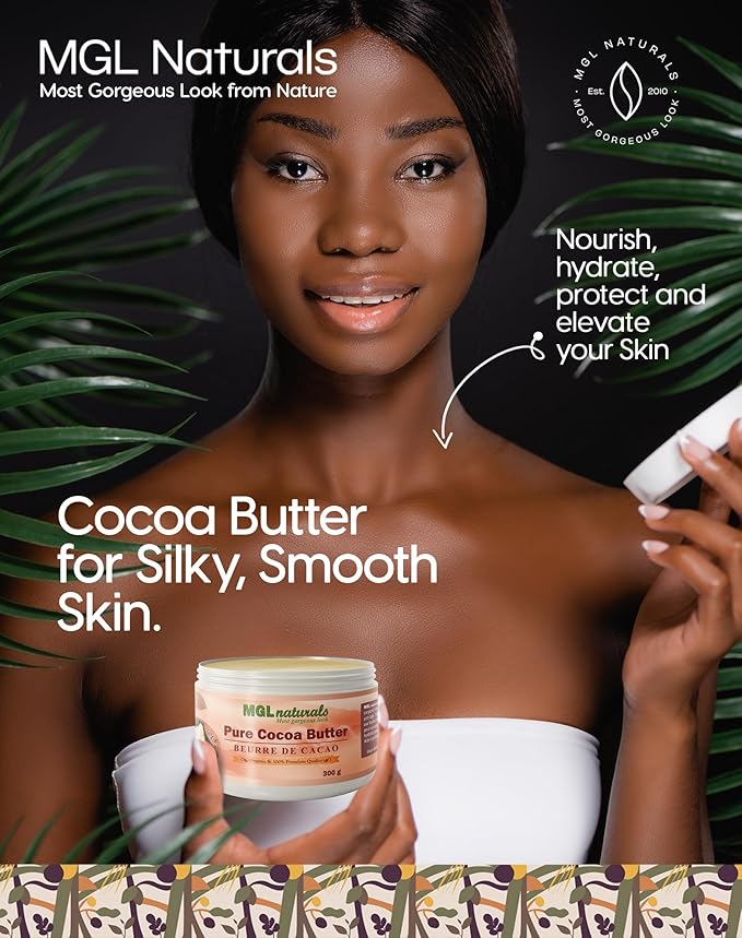 Raw Cocoa Butter, whipped, unrefined. Moisturizing and nourishing body butter for gorgeous skin. Use as cream for stretch marks, tattoo care, dry skin, feet and hands. From Ghana,11 oz / 300g