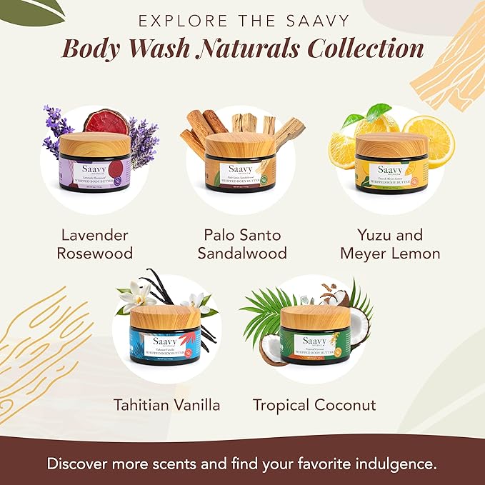 Saavy Naturals Whipped Body Butter - Made with Organic Shea Butter, Essential Body Care & Dry Skin Moisturizer for Women, Velvety Rich Cream Texture, Naturally Scented - Palo Santo Sandalwood, 4 oz