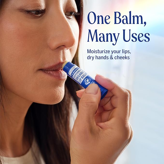 Dr. Bronner's - Organic Lip Balm (Peppermint, .15 ounce, 6-Pack) - Made with Organic Beeswax and Avocado Oil, For Dry Lips, Hands, Chin or Cheeks, Jojoba Oil for Added Moisture, Cooling and Hydrating