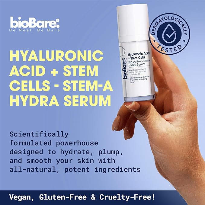 Hyaluronic Acid + Stem Cells | Hyaluronic Acid Serum with Plant-Based Stem Cells, Vitamins C & E, Green Tea – Anti-Aging, Brightening, Hydrating Serum for Face | Vegan & Cruelty-Free, 30ml