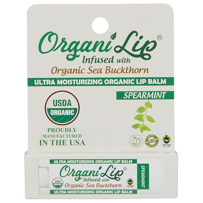 OrganiLip Lip Balm, Spearmint Flavor, Ultra Hydrating Lip Moisturizer for Cracked or Dry Lips, Infused With Organic Sea Buckthorn, Oval Shaped Tube, USDA Certified Organic, 1 Pack