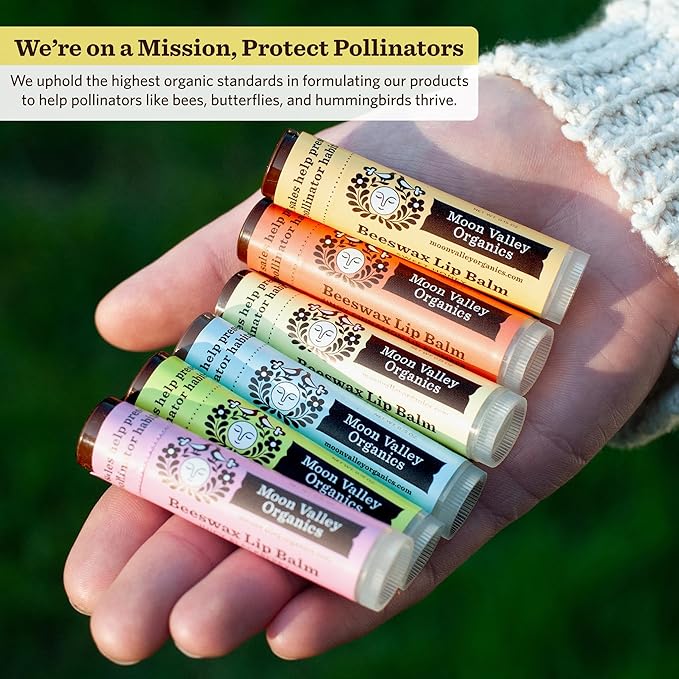 Moon Valley Organics Beeswax Lip Balm for Moisturizing Lips and Cuticles (Coconut Lime | Honey | Mint Vanilla | Vanilla (2) | Blackberry, 6-Pack)
