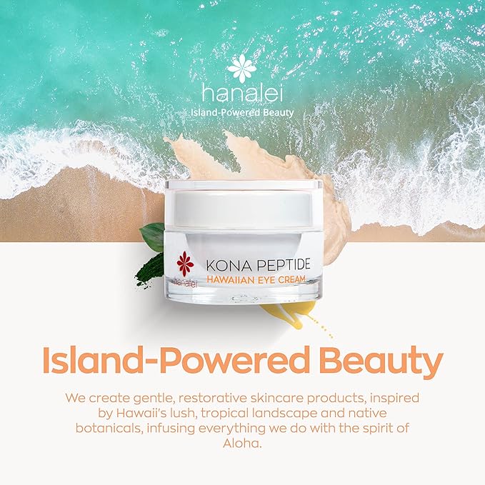 Hanalei Kona Peptide Eye Cream with Caffeine – Reduces Wrinkles, Puffiness, Dark Circles, Hydrating, Smoothing, Revitalizing Formula with Hawaiian Botanicals and Peptides – Cruelty-Free, Vegan, 0.5 oz