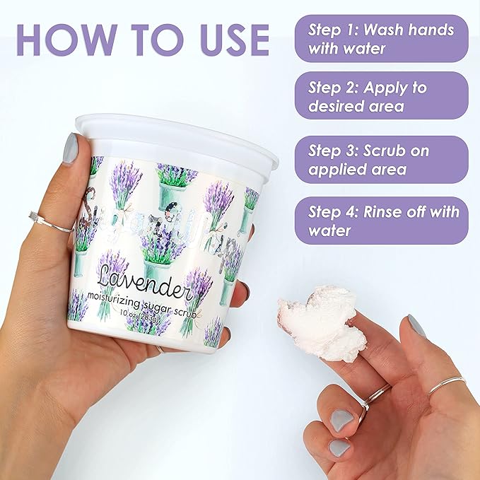 Primal Elements Sugar Scrub, Exfoliating Sugar Whip, Face and Body Cleanser, Moisturizer, Lavender, 10 oz Package