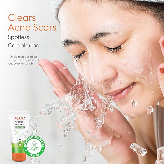 VLCC Acne Serum Face Wash - Facial Cleanser with Salicylic Acid - Gentle Acne Face Wash for Women and Men - Tulsi Extract - 3.38 oz