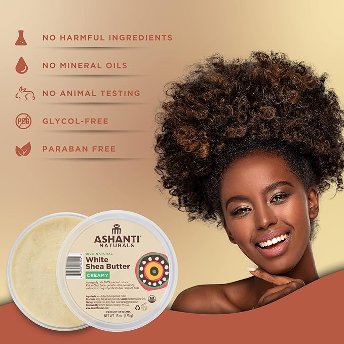 Ashanti Naturals White Raw Shea Butter | Unrefined African Shea Butter | Creamy Moisturizer for Easy Application - 15 oz
