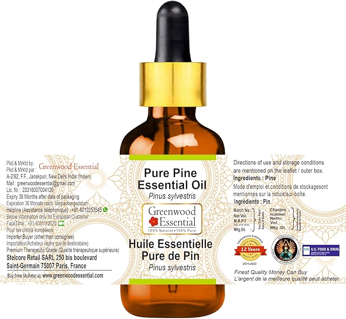 Greenwood Essential Pure Pine Essential Oil (Pinus sylvestris) with Glass Dropper Steam Distilled 50ml (1.69 oz)