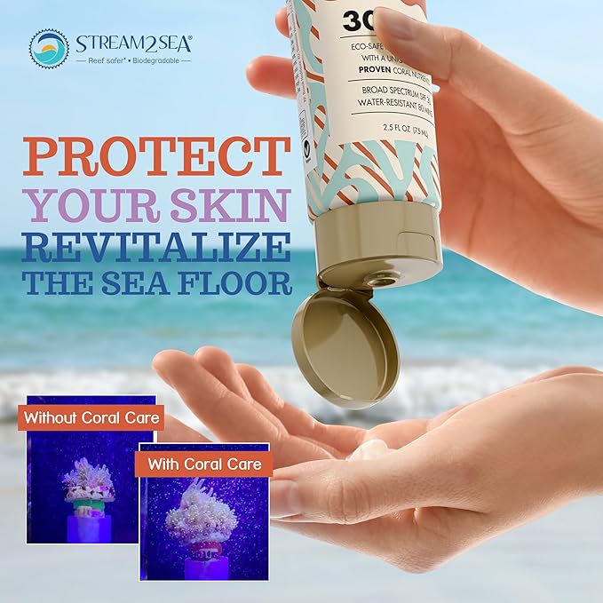 Stream2Sea Coral Care - Reef Safe Sunscreen SPF 30 Travel Size - First Reef-Approved Natural Mineral Sun block Boosts Coral Growth, Water resistant, Biodegradable, Eco-Friendly - 2 Pack