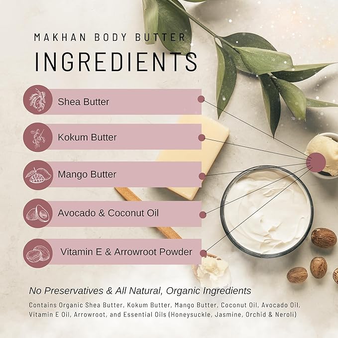 Organic Mahkan Whipped Body Butter 8 oz Jar | Airy & Nourishing Formula | Unscented | Non-Greasy, Deeply Hydrating, Organic & Natural Ingredients (8 oz, Unscented)