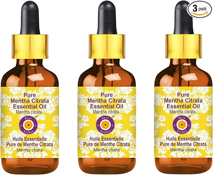 Deve Herbes Pure Mentha Citrata Essential Oil (Mentha citrata) with Glass Dropper Steam Distilled (Pack of Three) 100ml X 3 (10 oz)