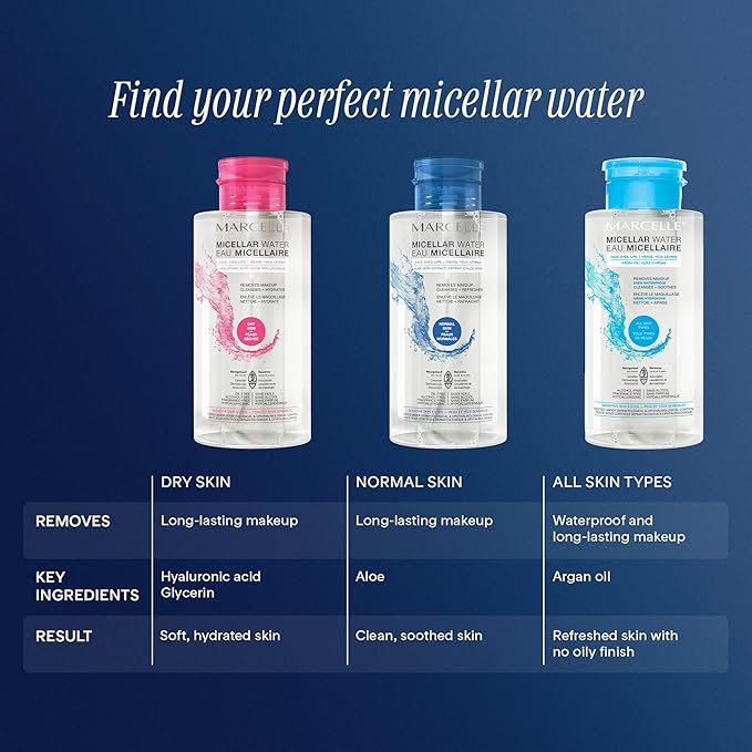 Marcelle Micellar Water, Normal Skin, Makeup Remover, Aloe Vera Extract, Sensitive Skin and Eyes, Oil-Free, Alcohol-Free, Fragrance-Free, Hypoallergenic, Cruelty-Free, 13.5 Fl. Oz.