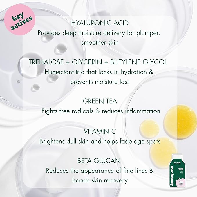 ESW Beauty Green Reset - Anti-Aging Raw Juice Face Mask - Revitalizing with Kale, Spinach, Broccoli & Apple for Mature Skin - Boosts Collagen & Reduces Wrinkles