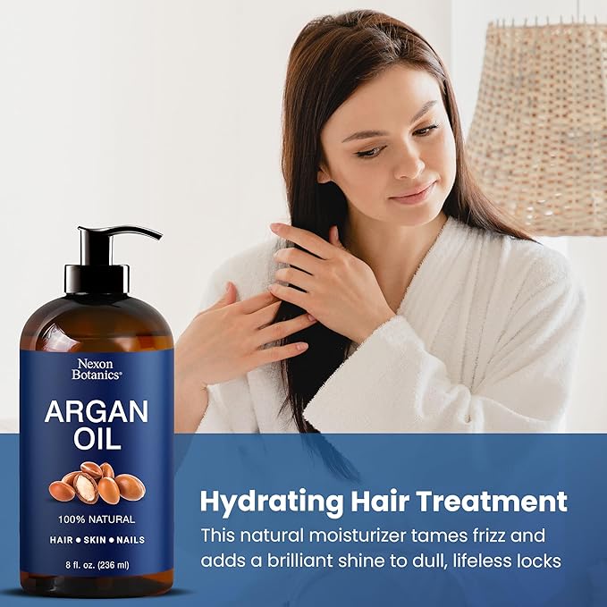 Argan Oil for Hair Growth 8 fl oz - 100% Natural Moroccan Argan oil for Face, Body, Skin and Nails - Aceite de Argan