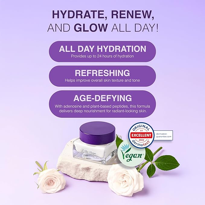 Be-Hope Vegan Luxury Comforting Cream – Soothing Moisturizer for Sensitive Skin with Purple Tea Extract, Adenosine, Plant-Based Ingredients – Anti-Wrinkle, 24-Hour Hydration – 50ml / 1.7 fl oz